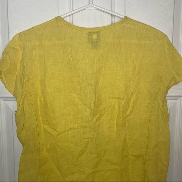 Eileen Fisher 100% Linen Button Down Butter Yellow Short Sleeve Top Medium - Picture 5 of 6